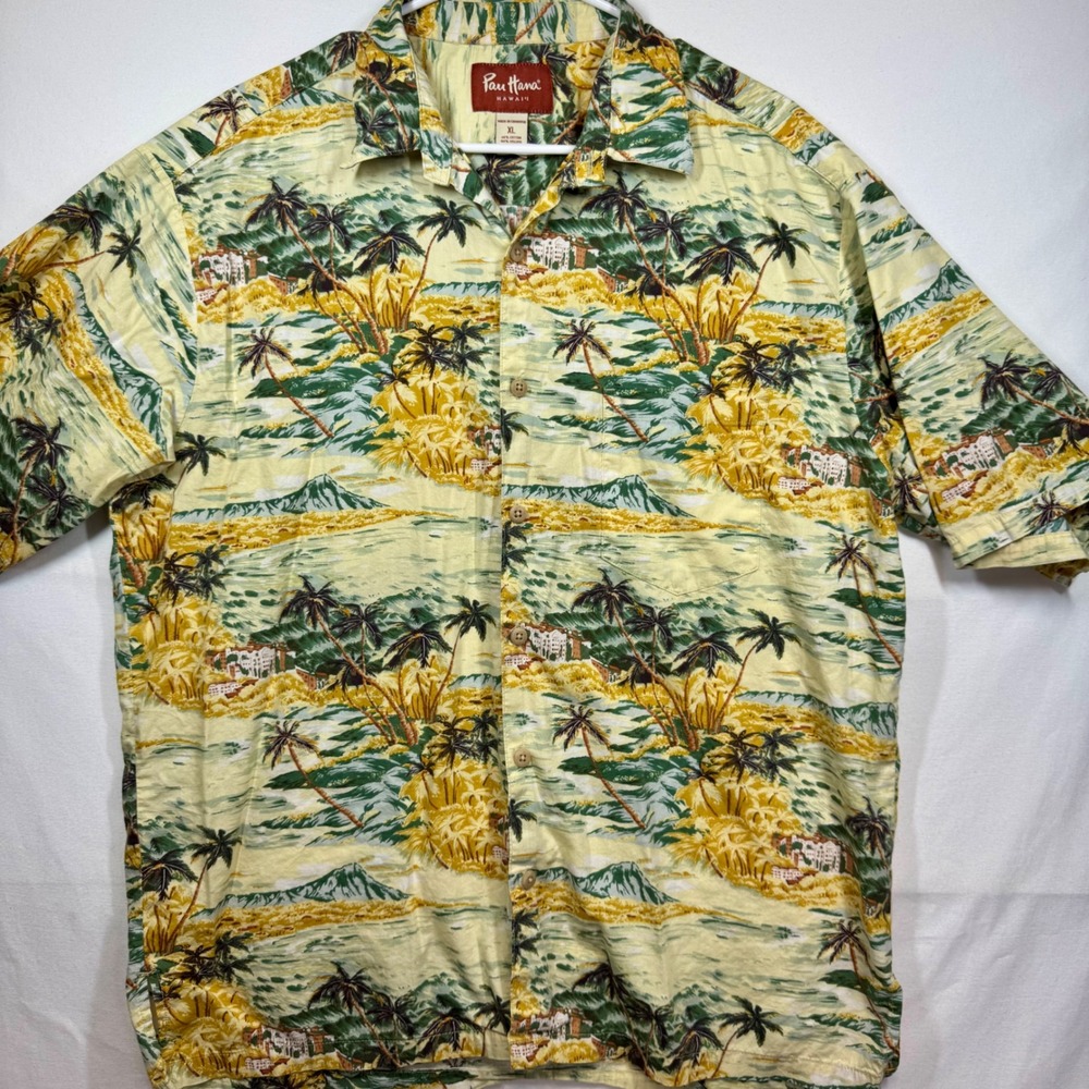 Pau Hana‎ Hawaii Shirt Palm Tree Tropical Vacation Button Up Sz XL